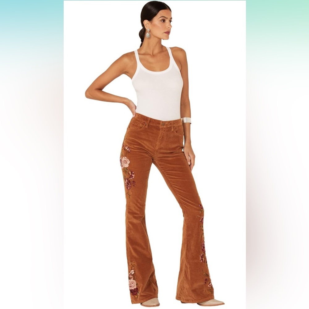NWT Driftwood Women's Corduroy Embroidered Farrah Flare Leg Jeans Size 27
